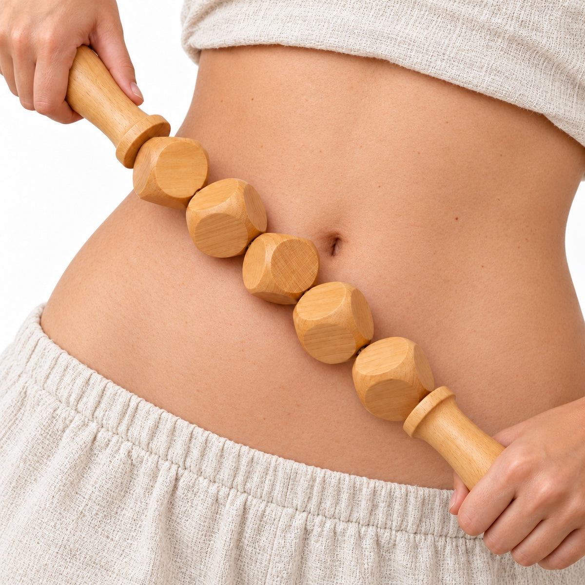 Rouleau de massage en bois à 5 facettes — 39 cm
